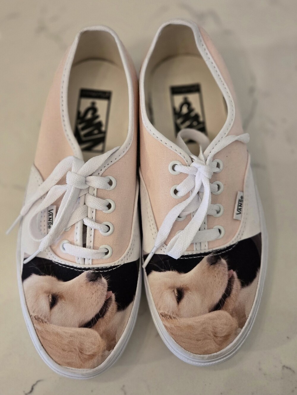 Vans Customs Canvas Sneaker With Golden Retriever Dog Photo Womens Size 7.5